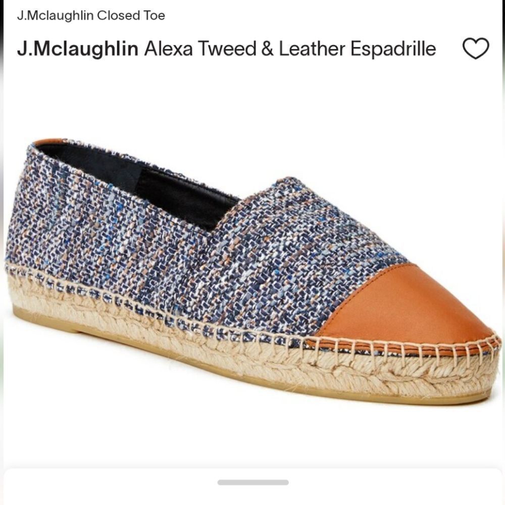 J. Mclaughlin Alexa Tweed and Leather Toe Espadrilles - Blue Cream Sz 9